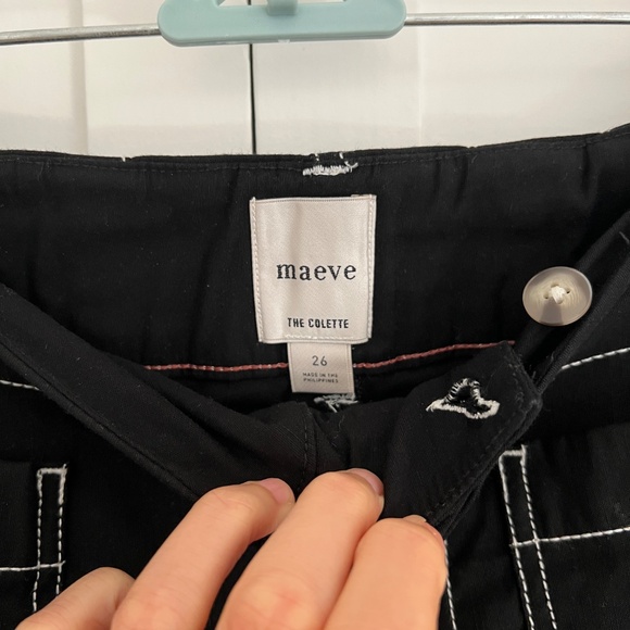 Anthropologie Maeve The Colette Cropped Wide-Leg Pants Contrast-Stitch Black 26 - Picture 5 of 8